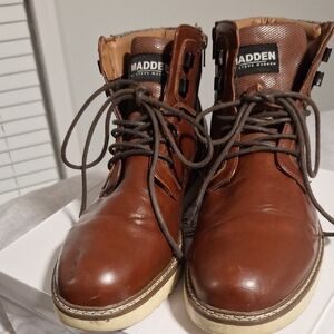 Steve Madden Brown Leather Lace-Up Boots